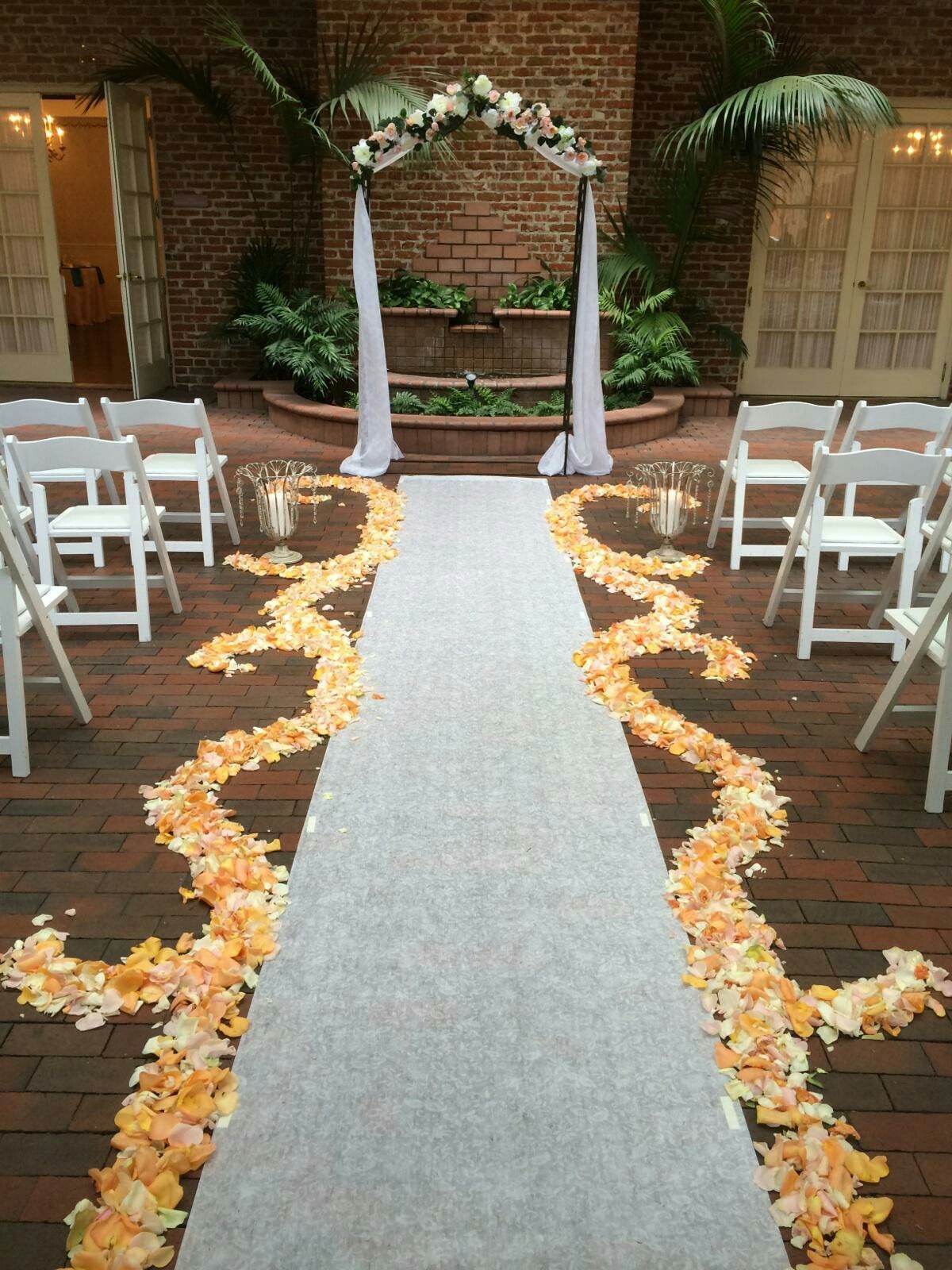 Colorful Rose Arch Yellow Petal Aisle Runner White Green Colorful Rose Arch Yellow Petal Aisle Runner White Green Pink Roses Outdoor Wedding San Go Venues Four Seasons Flowers