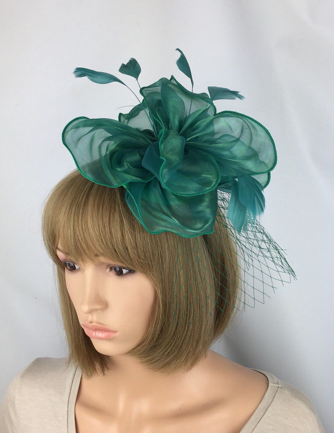 Emerald Jade Green Fascinator Headband Wedding Ascot Races