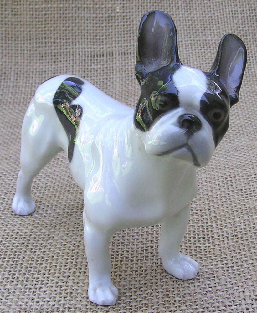 Superb Antique Heubach Porcelain French Bulldog Black White 1910