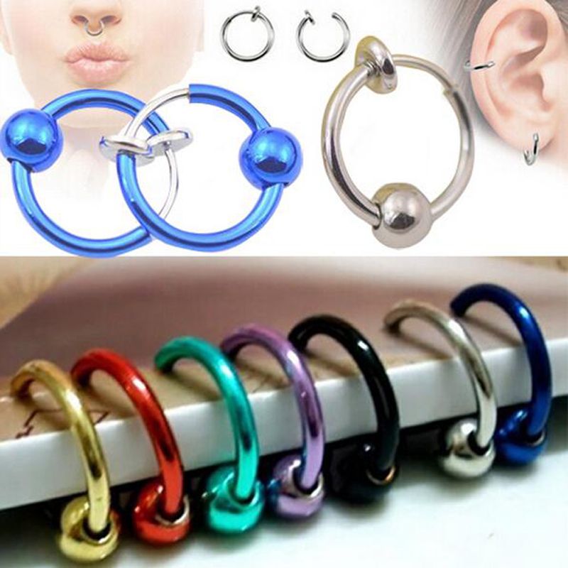 Fake piercing anillo on clip 8 mm 2 unidades plata