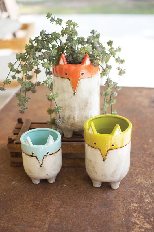 Eichorn Fox 3 Piece Ceramic Pot Planter Set Obviously Find Sale Price Colorful Ceramics Ceramics Projects Pottery Planters