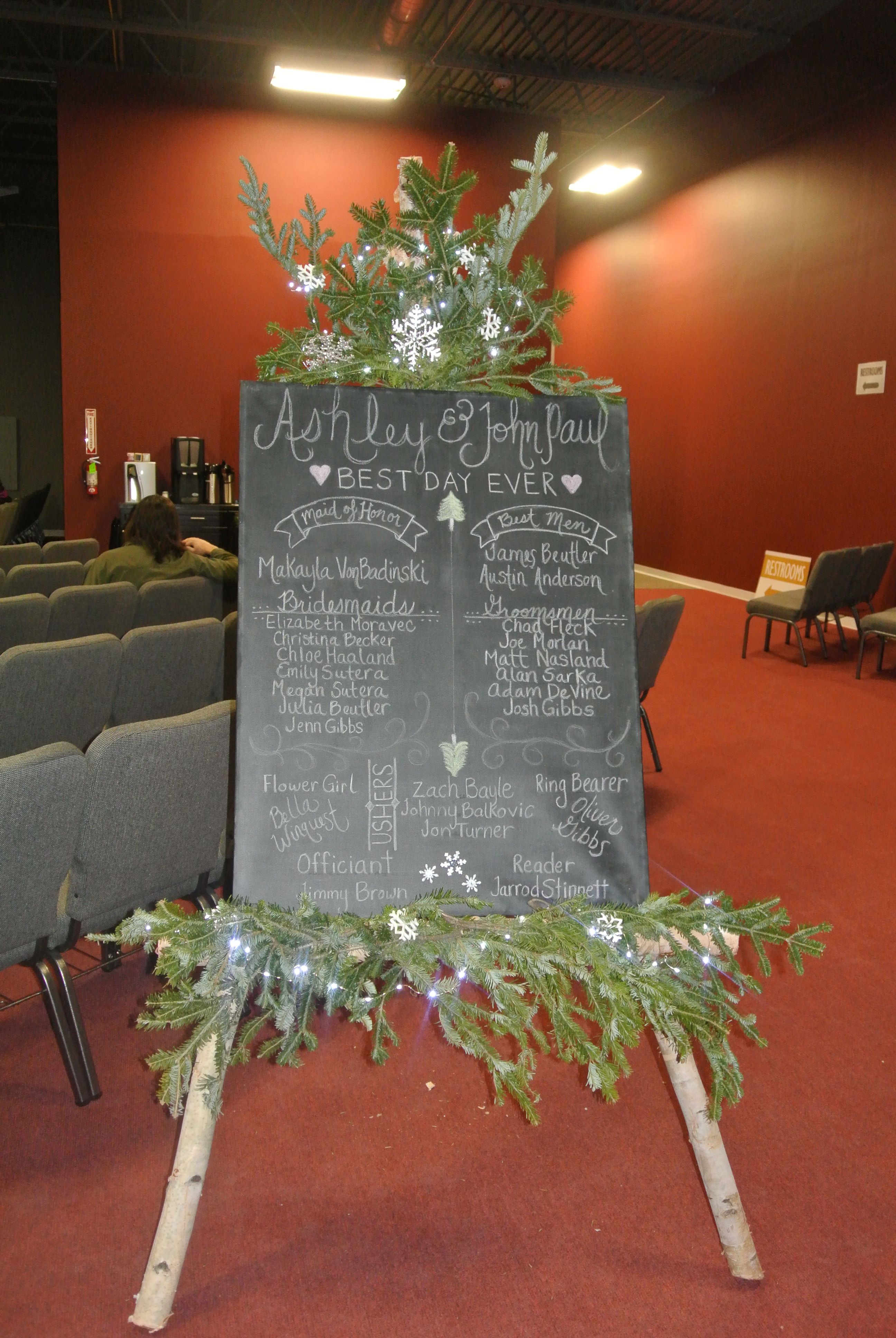 christmas wedding program birch branch easel chalkboard art