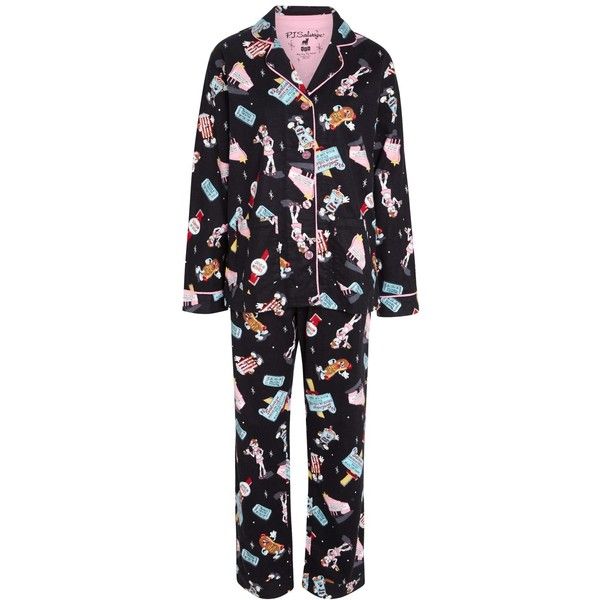PJ Salvage Diner Flannel Pyjama Set, Black/Multi (85) liked on PJ Salvage Diner Flannel Pyjama Set, Black/Multi (85) liked on