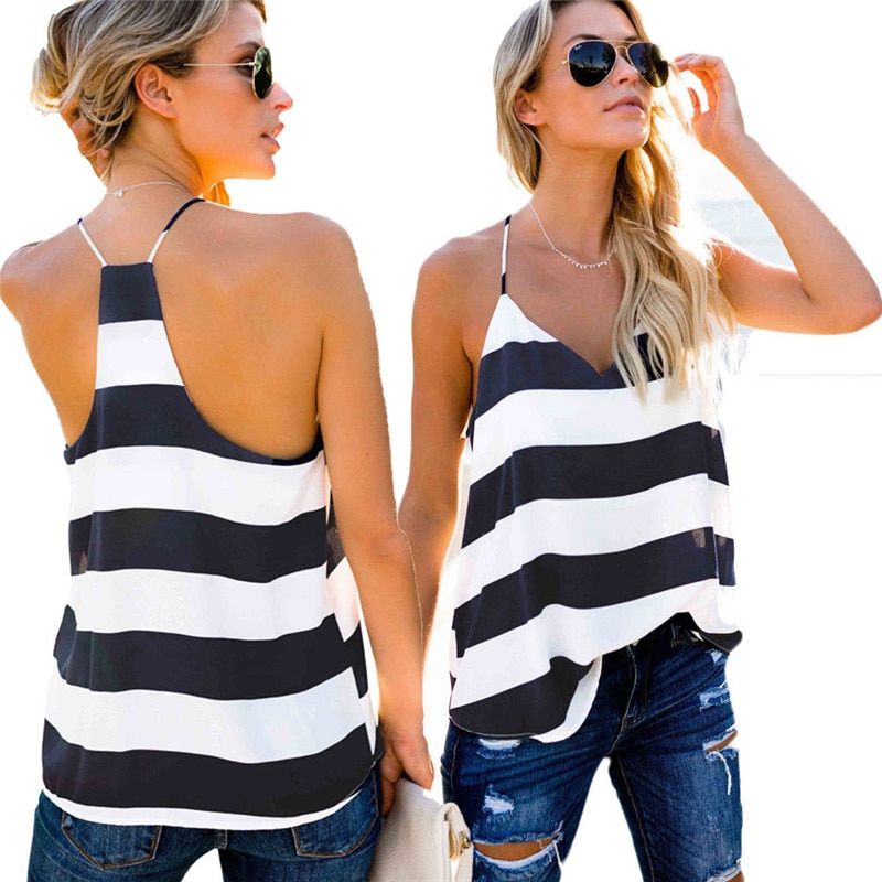 Summer Tops for Women Womens Fashion Stripe V Neck Tank Top Sleeveless Vest T Shirts Casual Loose Tunic Blouses