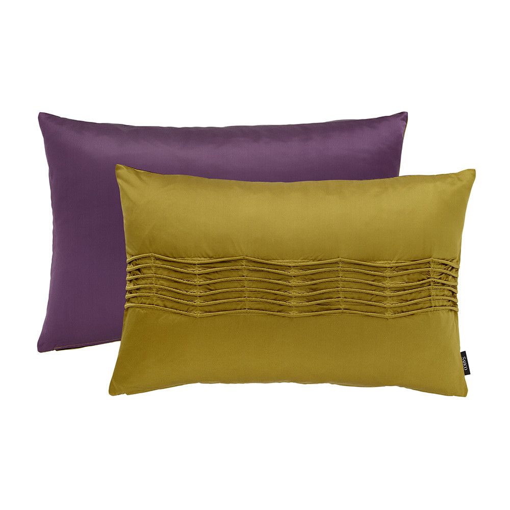 Satinee Cushion YellowPurple Red art silk pillow, Rippled pin tuck
