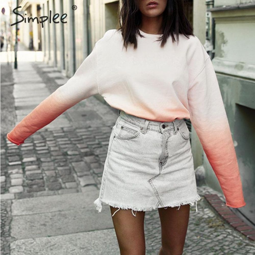 Simplee Cool Gradient Color Print Women Hoodies Sweatshirt Autumn O Neck Long Sleeve Pullover Fem Women Hoodies Sweatshirts Long Sleeve Pullover Tracksuit Tops