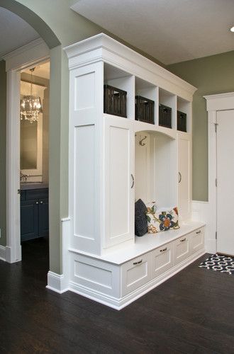 Charcoal Gray Mudroom Lockers With Rugby Stripe Bins Transitional Laundry Room Mudroom Design Entryway Bench Storage New Homes