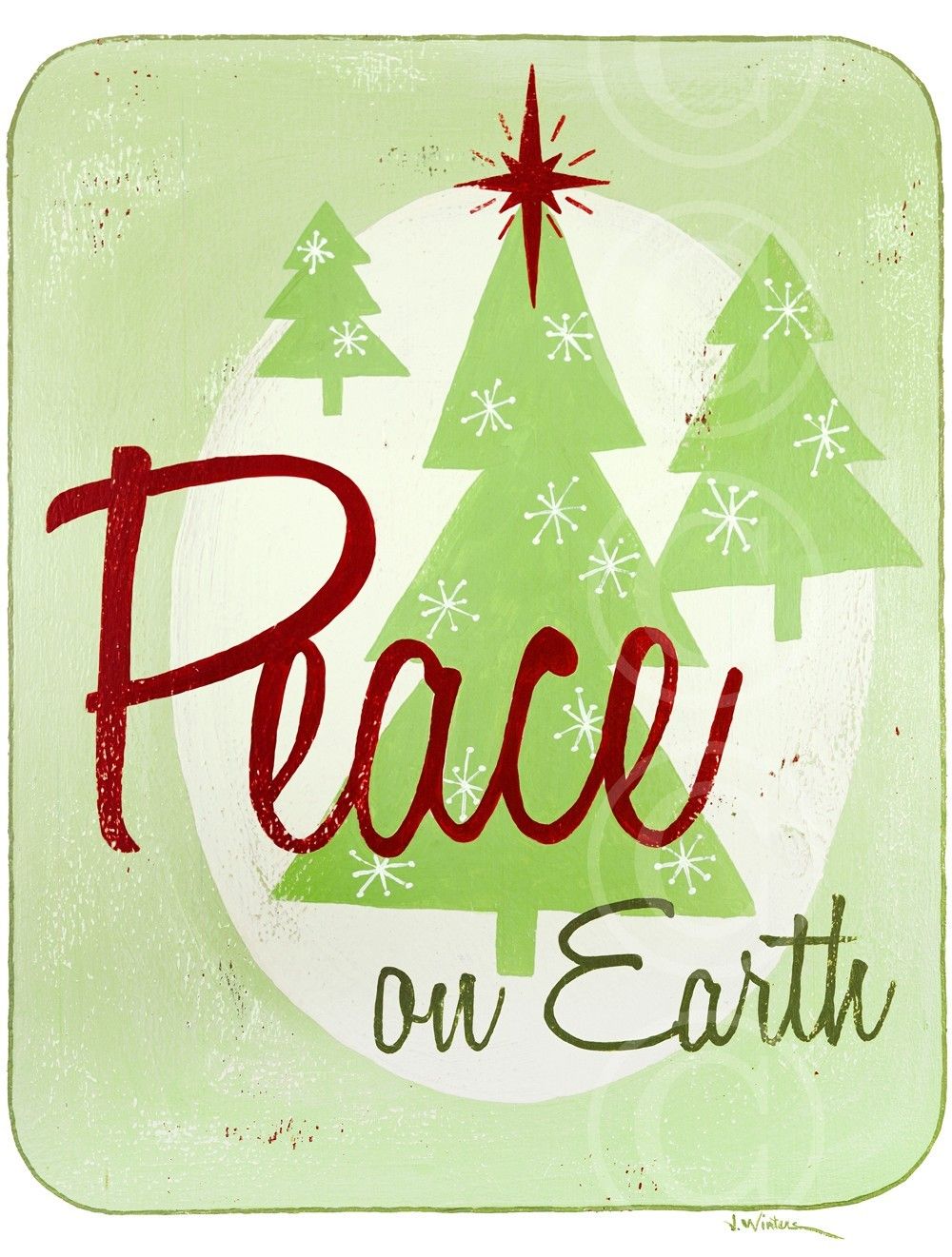 Christmas Peace On Earth Green Christmas Art Print Via Etsy