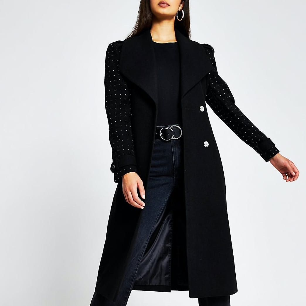 Pin by jen w on get ya coat... | Black studded, Belted robe, Robe coat