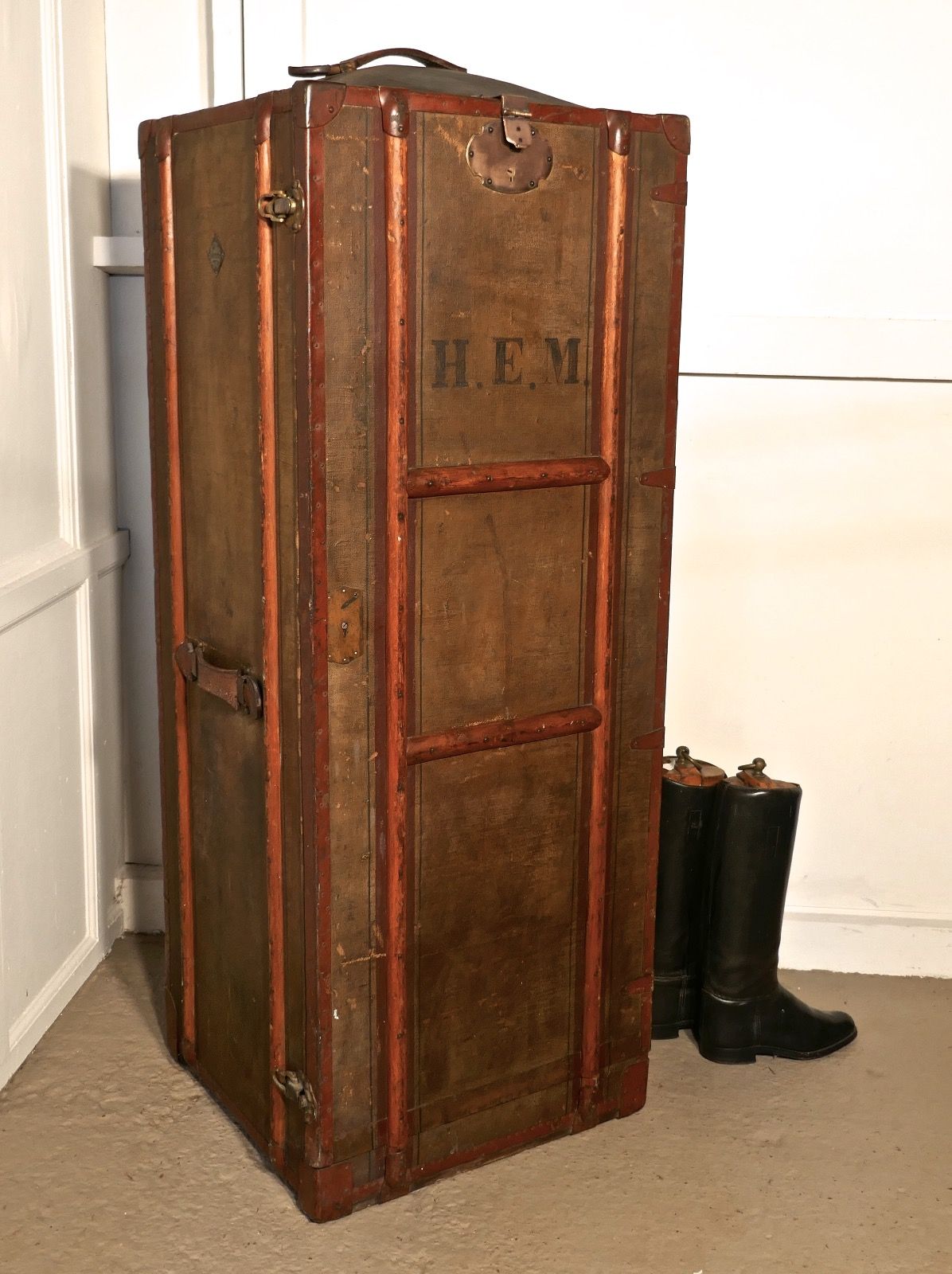 1930s Traditional Oshkosh the Chief Wardrobe Steamer Trunk