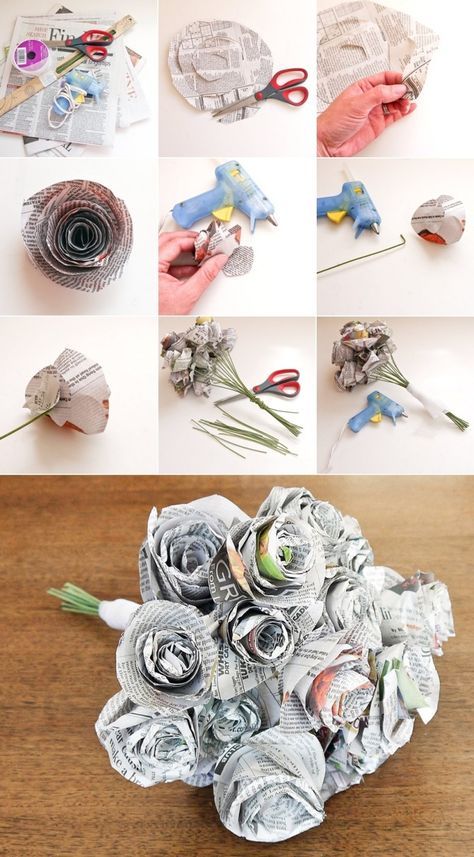 What To Do With Old Newspapers? Newspaper Flowers, Recycle Newspaper