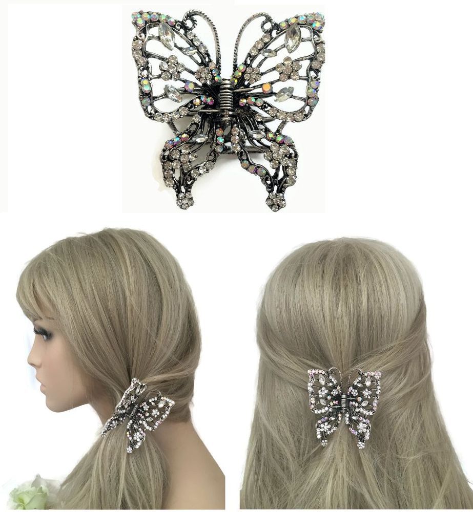 Fashion Glitter Diamante Diamond Women Lady Hair Clip Claw Grip Butterfly