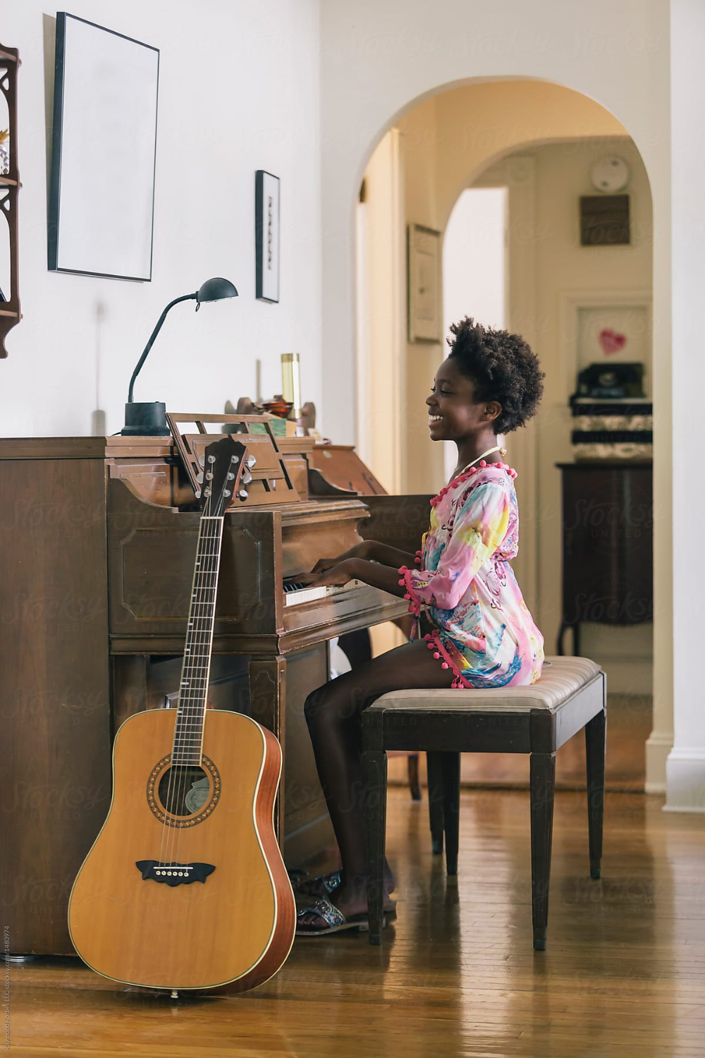 Smiling Black Girl Playing Piano at home by Raymond Forbes LLC - African american, Musician - Stocksy United Piano Girl, Kids Piano, Guitar Girl, Music Play Aesthetic, Piano Photography, Vision Board, Music Corner, People Figures, Girls Music