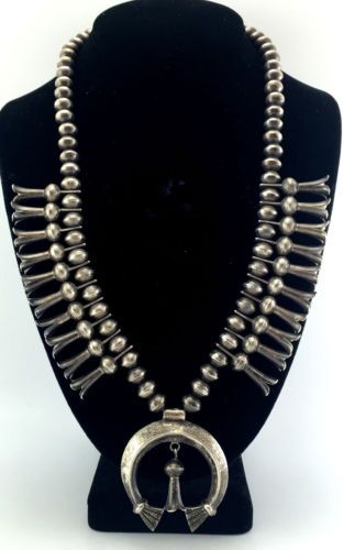 C 1940s Navajo Silver Squash Blossom Necklace - Squash Blossom Pendant C 1940s Navajo Silver Squash Blossom Necklace - Squash Blossom Pendant