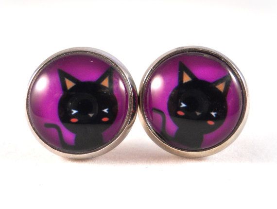 Cute Cat Earrings Tween Jewelry Black And Purple Animal Cute Cat Earrings Tween Jewelry Black And Purple Animal Gift Ideas For Lover Friend Hy