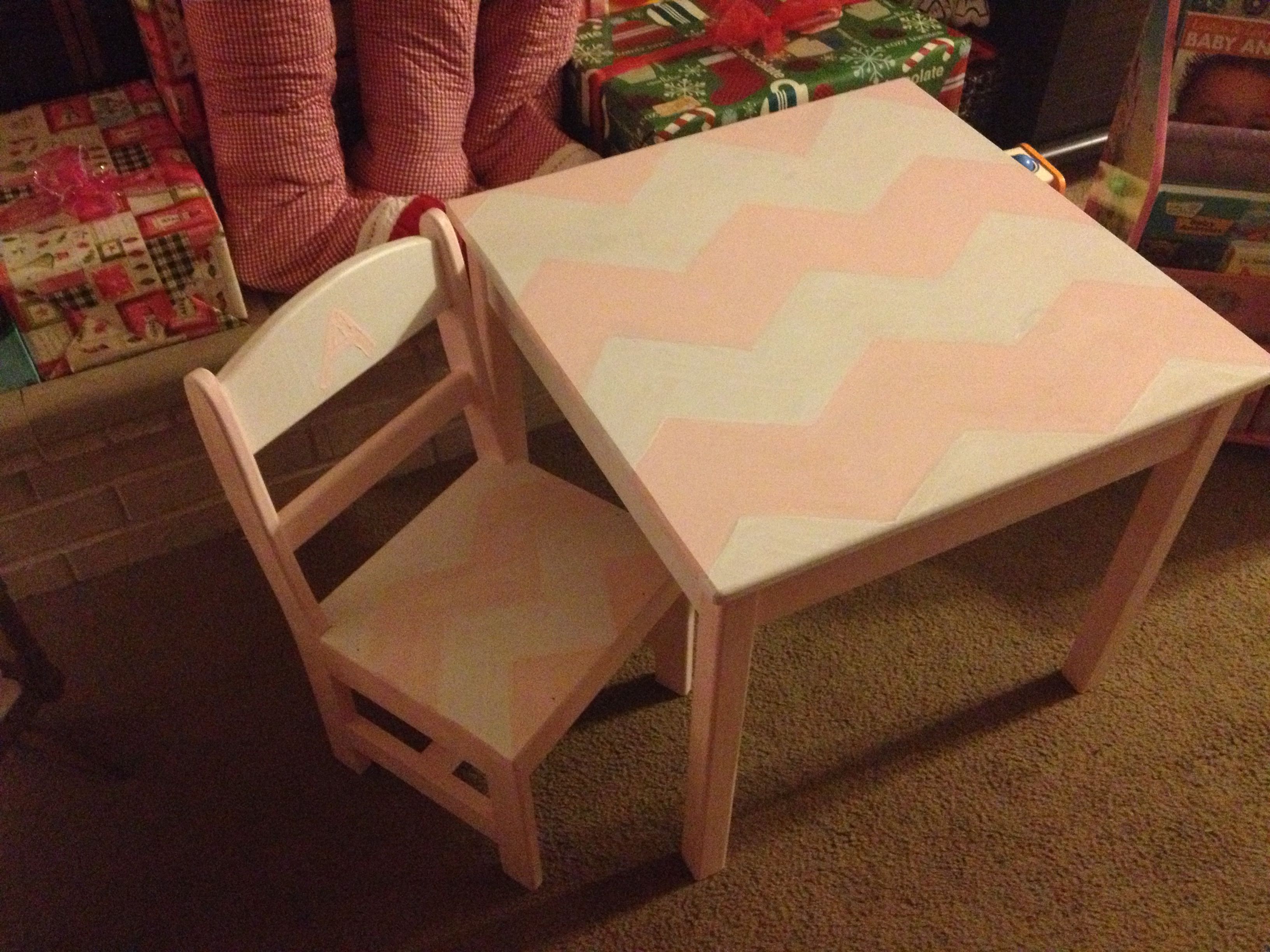 Hand Painted Pink And White Chevron Kids Table And Chair Hand Painted Pink And White Chevron Kids Table And Chair