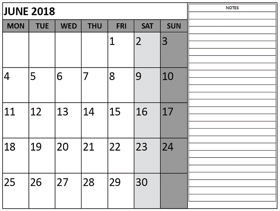 printable june 2018 notes calendar 2018 printable calendars