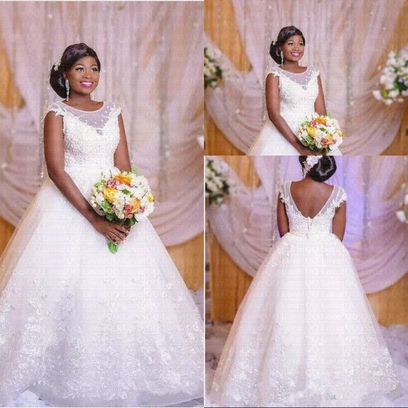 2019 African Flowers Lace Ball Gown Wedding Dress Elegant Lace Up