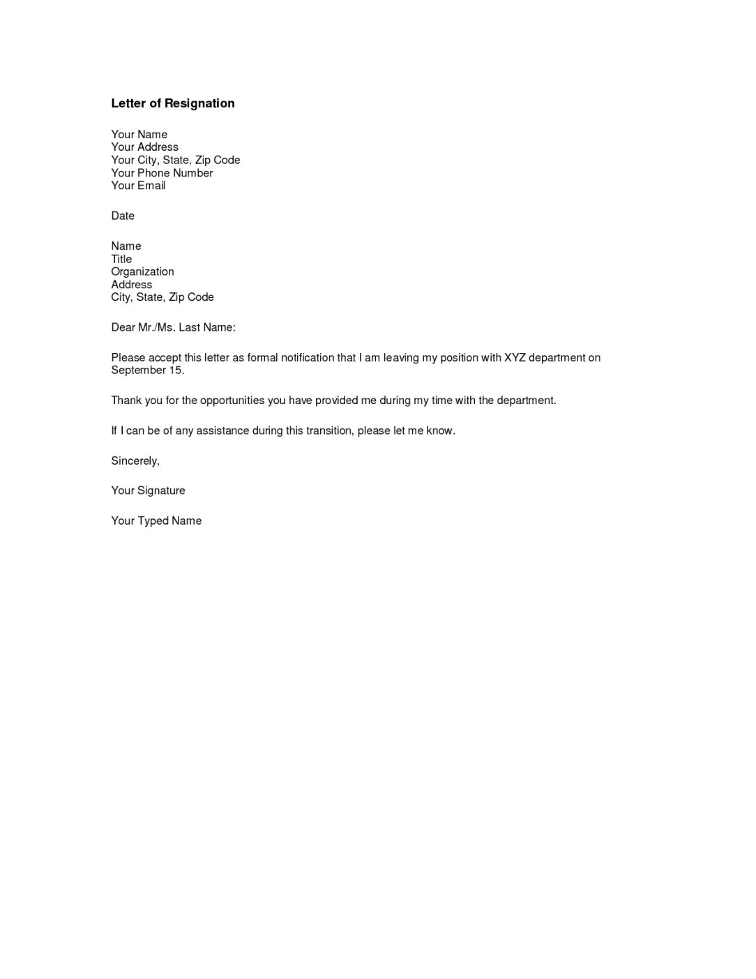 Printable Notice Of Resignation Letter Template Word Posted By Archie 