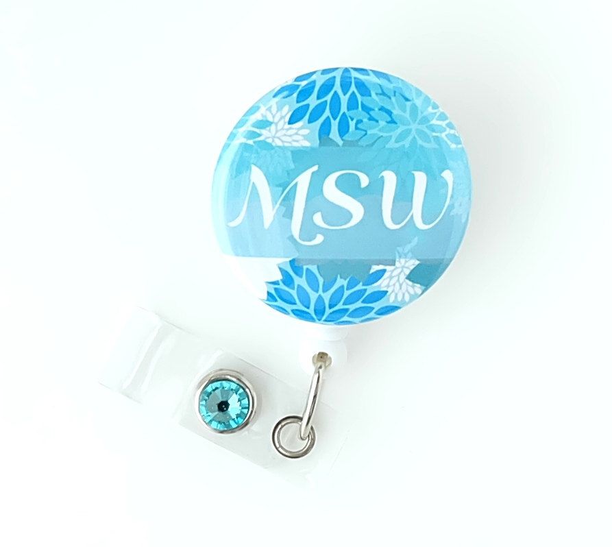 Hospital Staff Gift MSW Badge Reel Social Worker Id Holder Rhinestone Badge Reel Social Worker Retractable Badge Reel