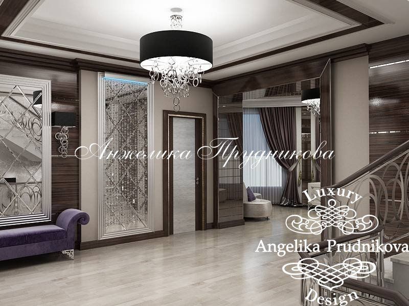Дизайн коттеджа в стиле арт-деко в КП «Монтевиль» - фото Oversized Mirror, Art Deco, Curtains, Luxury, Furniture Ideas, Home Decor, Entrance Halls, Blinds, Decoration Home