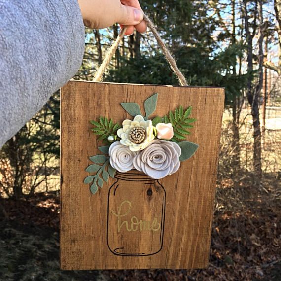 Made to order Wood Felt Floral Mason Jar Sign #masonjardiy