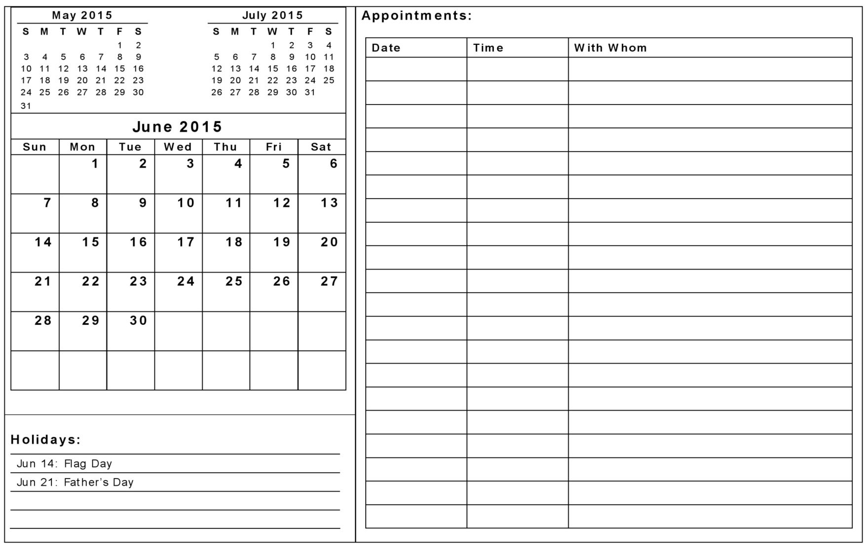 june calendar 2015 template