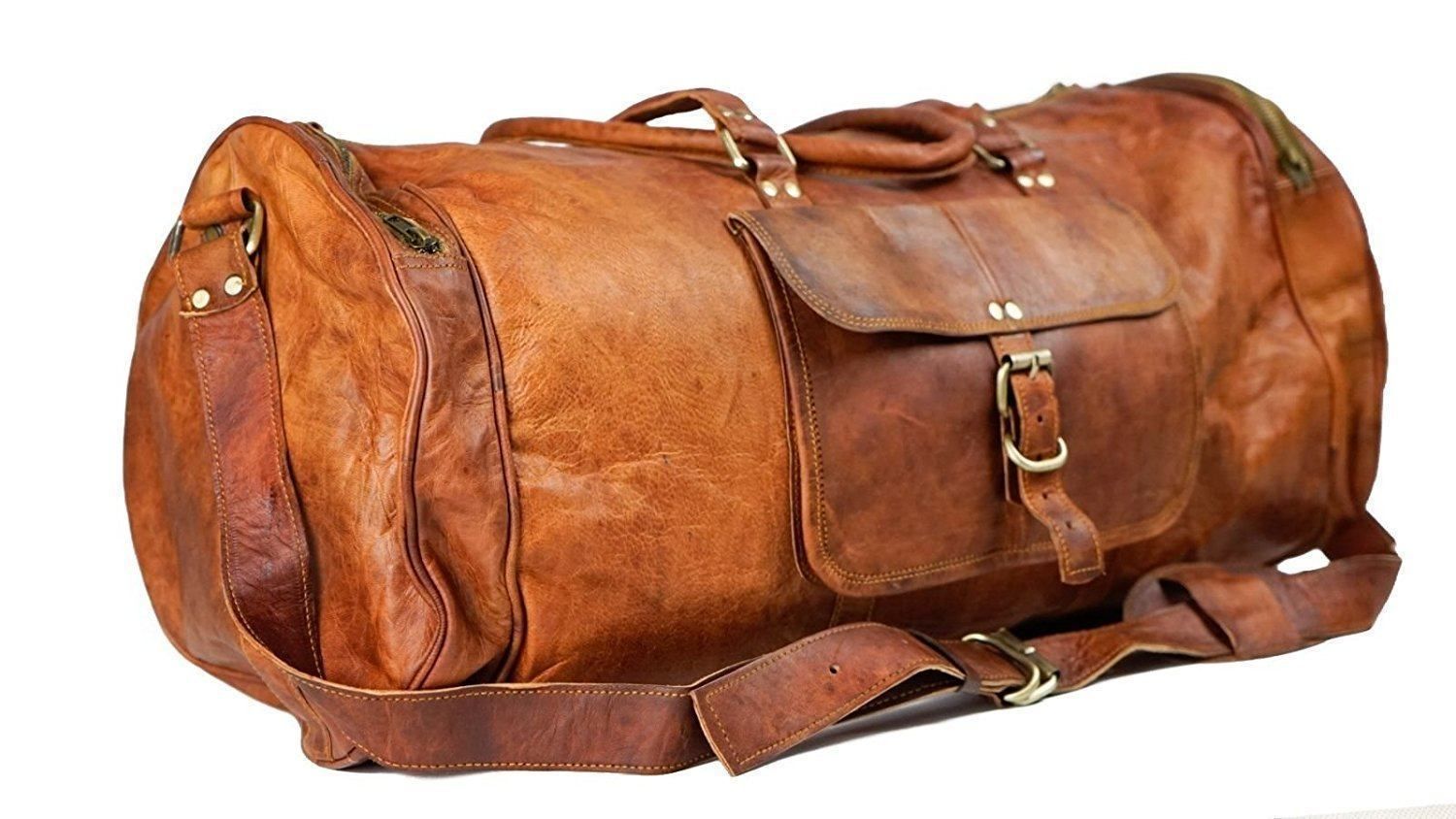 Men/'s Unisex Vintage Lightweight Leather Cowhide Travel Luggage Duffel Gym Bags