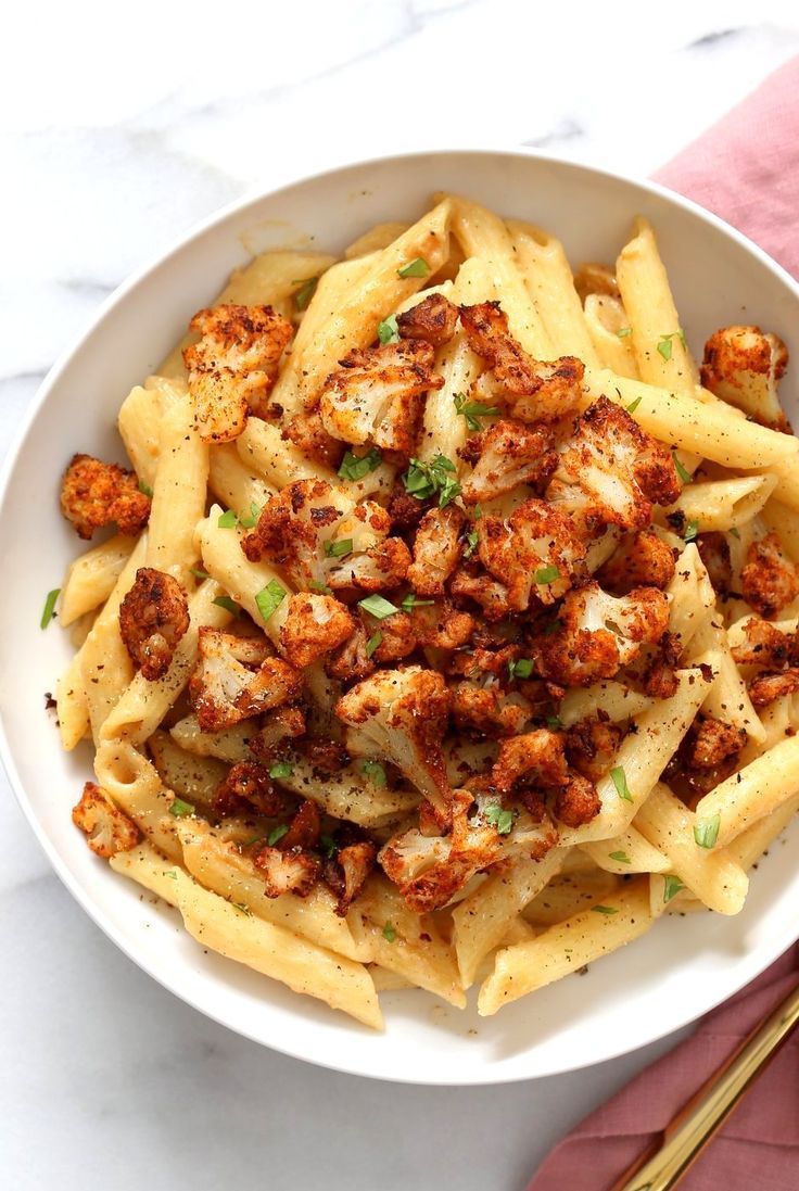 Vegan Garlic Pasta with Roasted Cajun Cauliflower - Vegan Richa