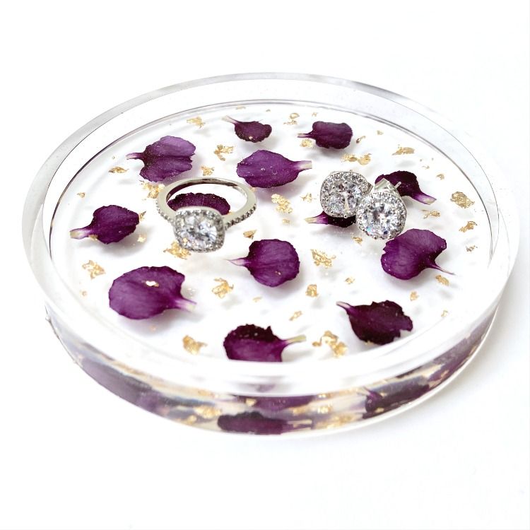flower jewellery dish pressed flower glass trinket dish Resin trinket dish flower dish Ring Dish resin ring dish preserved flowers