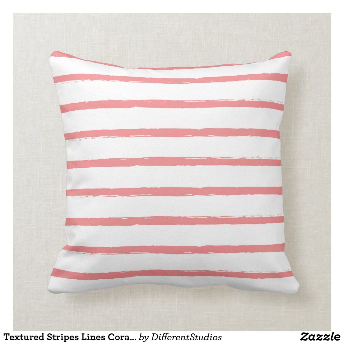 Textured Stripes Lines Coral Pink Modern Throw Pillow