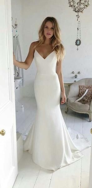 Charming V neck Spaghetti Straps Mermaid Prom Dresses, Long Simple Wedding Dresses, PD1342 Charming V neck Spaghetti Straps Mermaid Prom Dresses, Long Simple Wedding Dresses, PD1342 #promthings