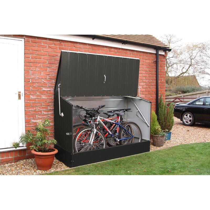 Rowlinson 6.5 ft. W x 3 ft. D Metal Horizontal Bike Shed | Wayfair.ca Bicycle Storage Shed, Wood Storage Sheds, Bike Shed, Locker Storage, Kitchen Storage, Bike Wall, Garage Velo, Garbage Shed, Steel Bicycle