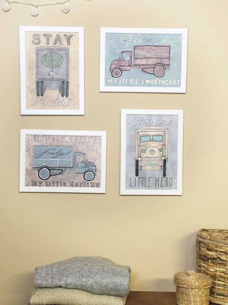 Vintage Watercolor Truck Wall Art Set Of 4 To Decorate Nursery Rusticnatureart Kid Room Decor Vintage Nursery Decor Baby Boy Nursery Decor