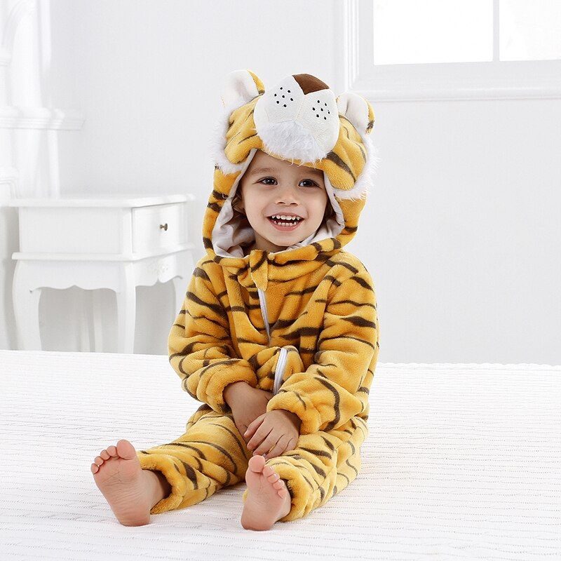 Newborn Baby Girl Boy Cartoon Animal Hooded Flannel Romper Jumpsuit Warm Clothes