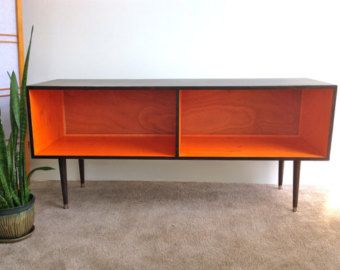 Mid Century Modern Record Cabinet Media Table Tv Stand Entertainment Mid Century Modern Record Cabinet Media Table Tv Stand Entertainment Mcm Orange And Chocolate Brown