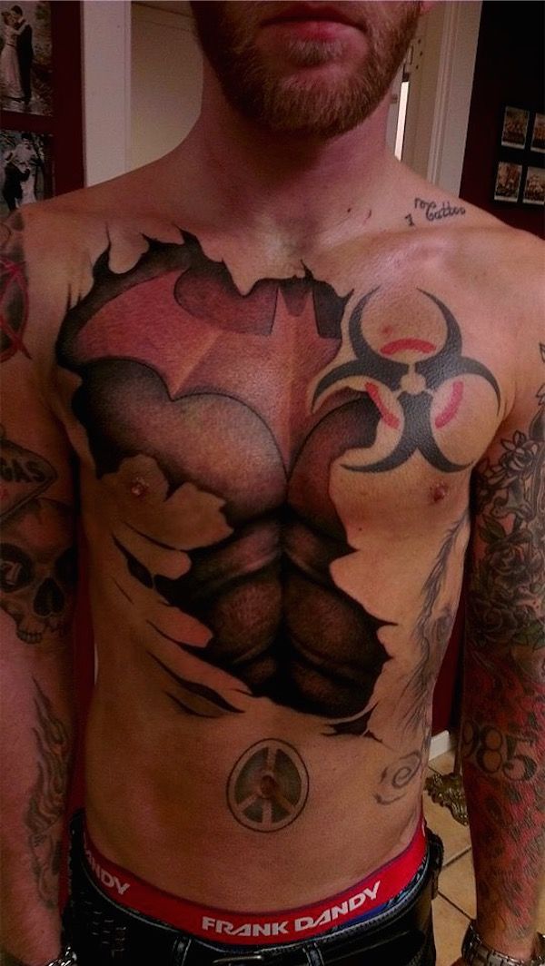 Batman Tattoo Chest Peace Tattoo Tattoo Art Chest Piece Tattoos Batman Tattoo Peace Tattoos