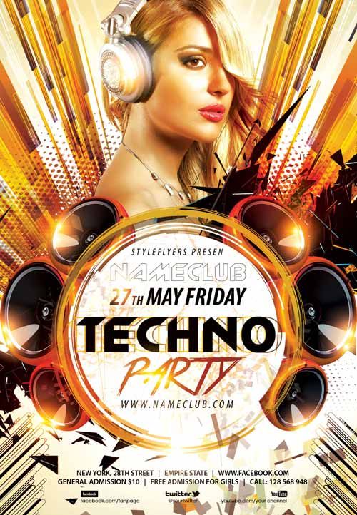 techno party flyer template edm flyer flyer template party