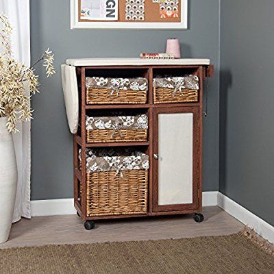Com Deluxe Wood Wicker Ironing Board Center With Baskets Health Personal Care Funky Furniture Craft Room Storage Deluxe Wood Wicker Ironing Board Center, Ironing Board With Storage Cabinet Singapore