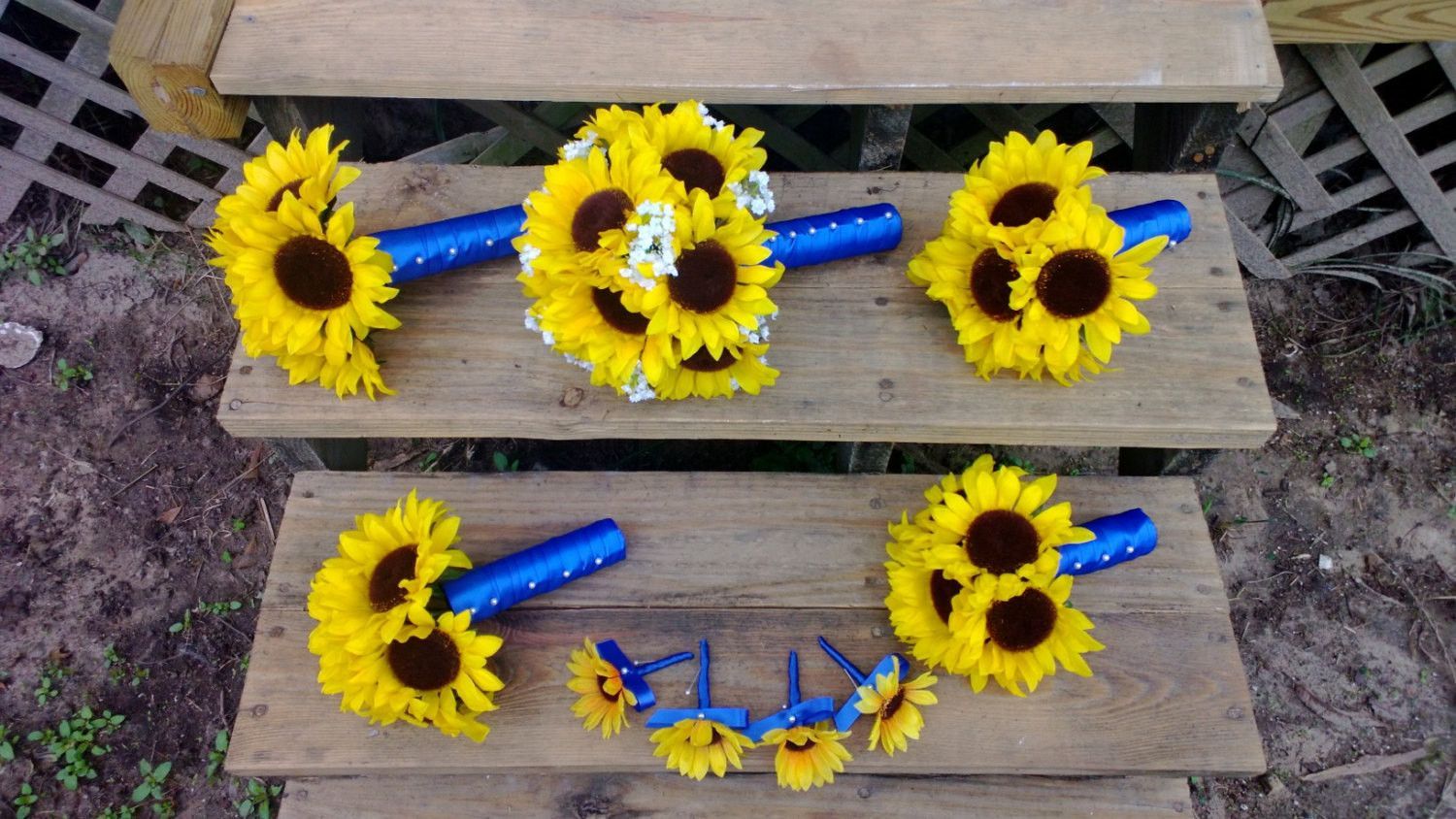 Sunflower And Royal Blue Wedding Bouquets Sunflower And Royal Blue Wedding Bouquets
