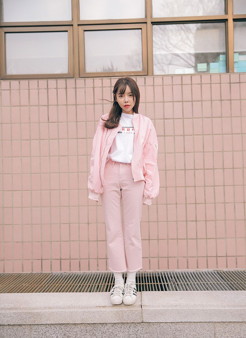 Blouson, Printed T-Shirt, & Frayed Pants Set | Foci