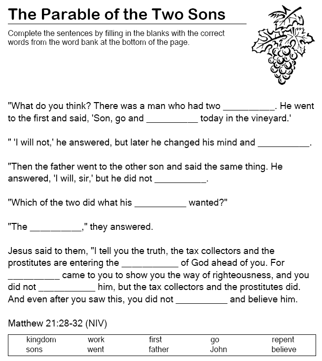 reconciliation answers blank worksheet of kids two Search Google Bible parable the sons for reconciliation answers blank worksheet of kids two Search Google Bible parable the sons for