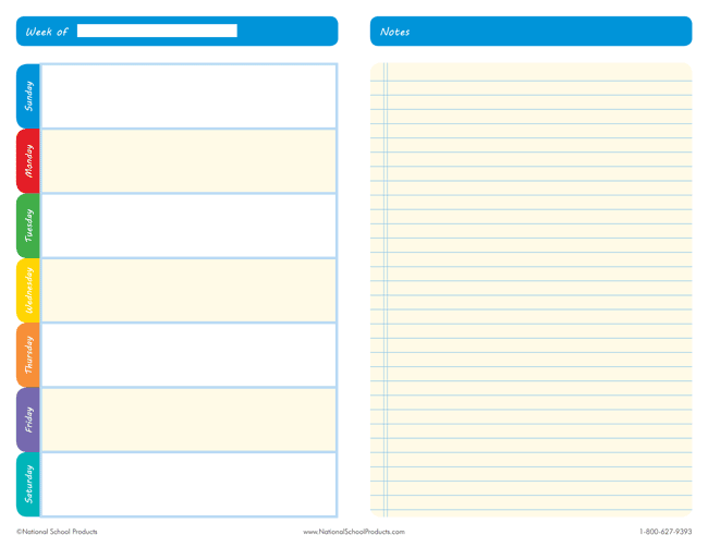 weekly calendar with notes