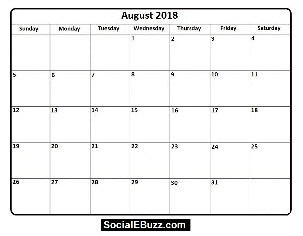 August 2018 Calendar - FREE DOWNLOAD