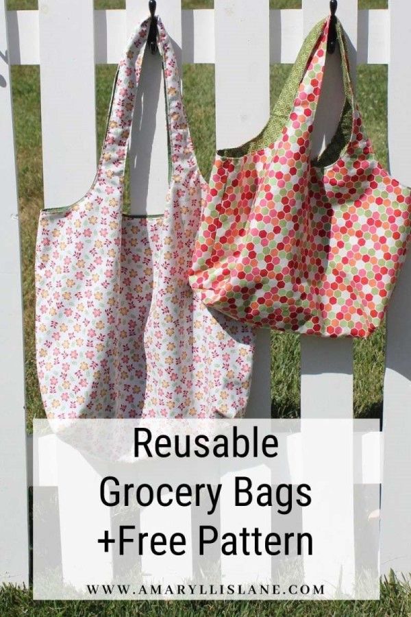 Reusable Grocery Bags free sewing pattern in two sizes. With this pattern, you'll get an excellent reusable and reversible Grocery Bag! These reusable grocery bags are cute and easy to make. This is your chance to make a super unique and sturdy bag while helping out the environment. It's perfect for a trip to the farmer's market or just to be used as a tote bag! Free tote bag sewing pattern. Easy market bag to sew for beginners. Reversible tote bag pattern free. SewModernBags Reusable Shopping Bag Pattern, Market Tote Pattern, Grocery Bag Pattern, Bag Patterns To Sew, Sewing Patterns Free, Free Sewing, Sewing Tutorials, Free Pattern, Sewing Projects