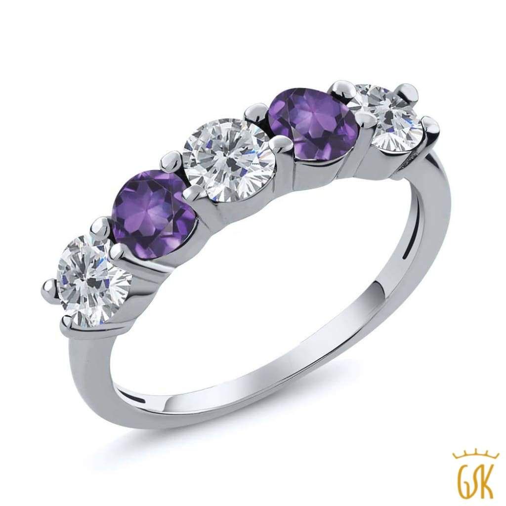 Gem Stone King 0.75 Ct Round Purple VS Amethyst 925 Sterling Silver Wedding Band Ring