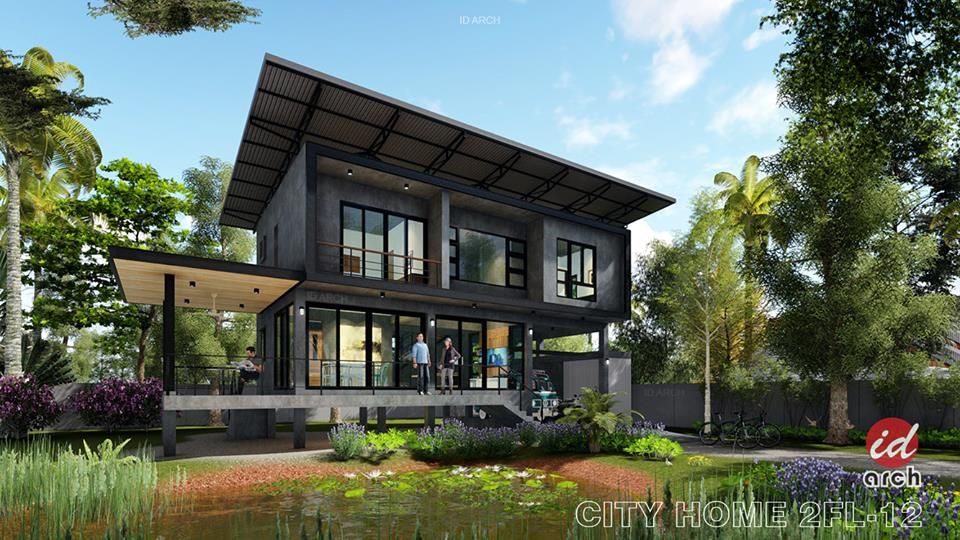 แบบบ าน 2 ช นสไตล โมเด ร นลอฟท 3 ห องนอน 3 ห องน ำ เสน ห ผน งป นเปล อย Ihome108 House Styles Loft House Modern Loft
