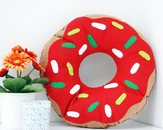 SALE Large Bright Red Doughnut Cushion Ring Donut Pillow