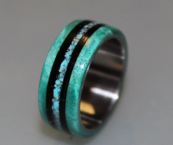 Anium Ring Wedding Band Teal Box Elder Burl Wood Anium Ring Wedding Band Teal Box Elder Burl Wood Turquoise
