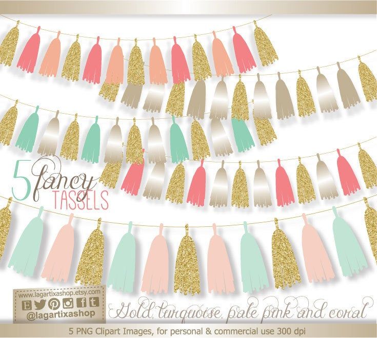Gold Pale Pink Mint Turquoise Coral Glitter Tassel Etsy